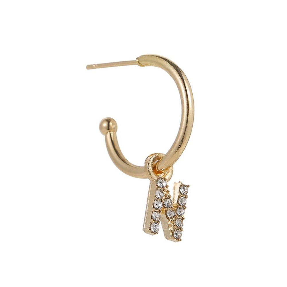 Gold Tone Alphabet Initial Earring Letter N 3 Pack